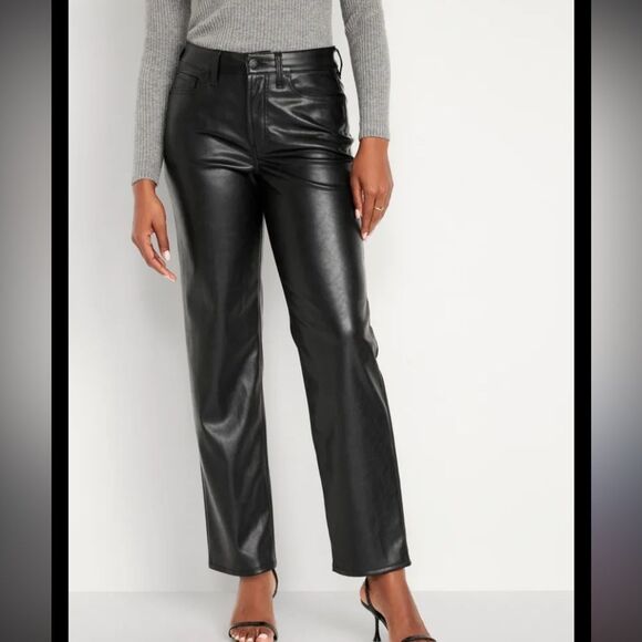 Old Navy 6 Petite OG Loose High Rise Faux Leather Black Pants - Picture 1 of 8